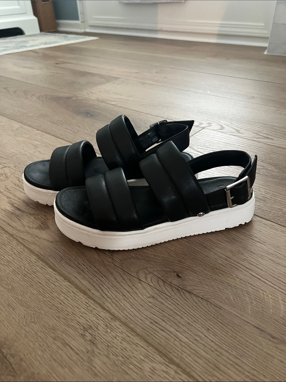 UGG Women's Black Platform Sandals with White Sole